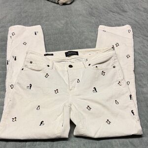 Talbots 5 Pocket Jeans, White Corduroy, Penguins, Christmas, Winter, Size 4